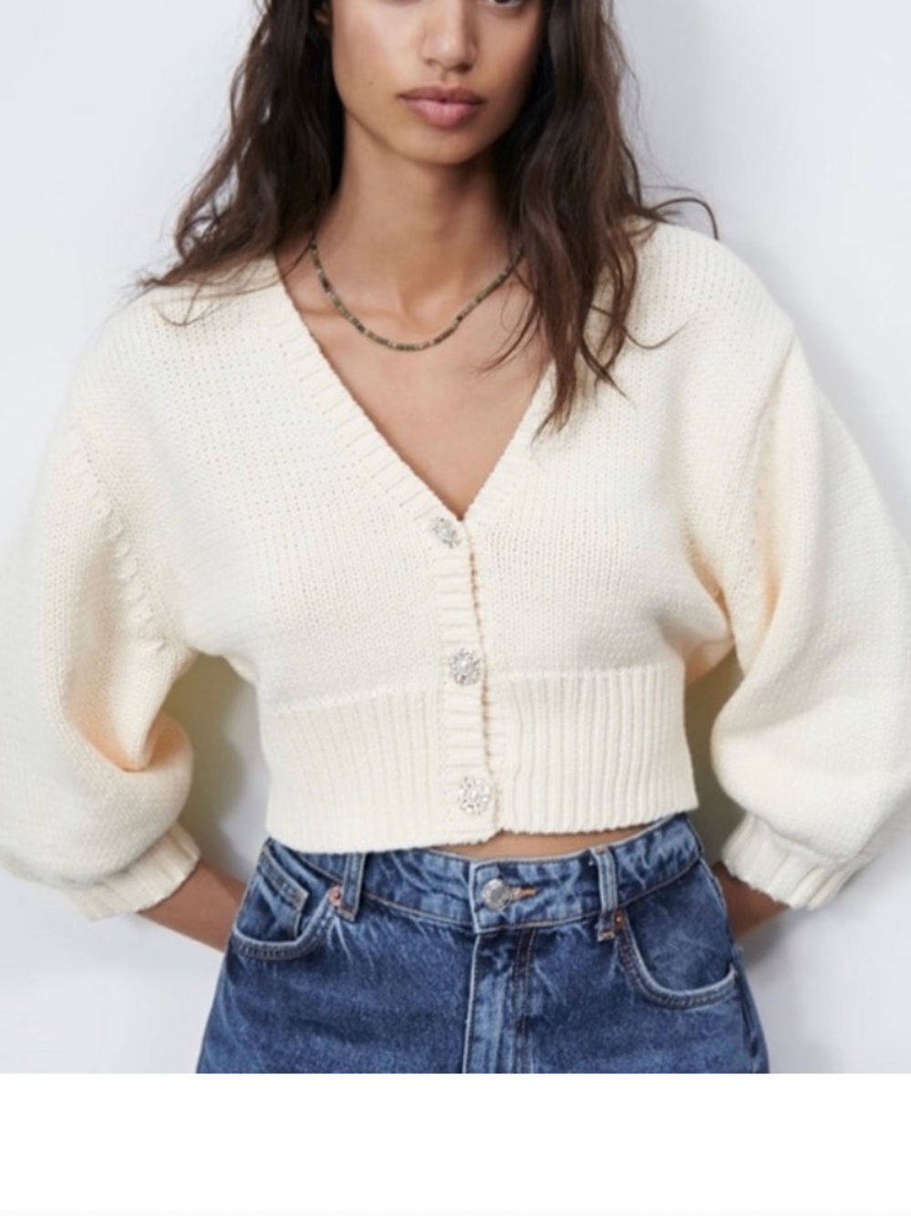 ZARA JEWEL BUTTON KNIT
CROP TOP CARDIGAN small